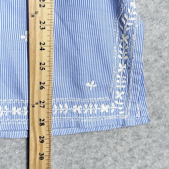 Gretchen Scott Top‎ Womens Medium Embroidered Tunic Popover Blue Stripe Coastal - Picture 13 of 14